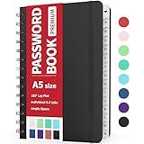 Forvencer Password Book with Individual Alphabetical Tabs, 5.3"x7.6" Medium Size Password Notebook, Spiral Password Keeper Book for Senior, Cute Password Manager Logbook for Home Office, Black