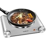 Hot Plate, CUSIMAX Electric Burner 1500W Hot Plate Cooking Single Burner Electric Stove with Heat-up in Seconds Adjustable Temperature Control Silver Stainless Steel Body, Your Kitchen Assistant