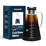 OVALWARE Airtight Cold Brew Iced Coffee Maker Pitcher (& Iced Tea Maker) with Spout – 1.5L/ 51oz Ovalware RJ3 Brewing Glass Carafe with Removable Stainless Steel Filter