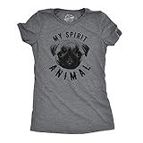 Womens My Spirit Animal Pug T Shirt Funny Dog Mom Tee Cute for Her Funny T Shirts Cool Dog Top Women's Novelty Tees Dark Grey XL
