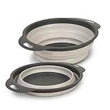 Glad Collapsible Colander Strainer - 2L | Small Pasta Drainer for Kitchen, Vegetables, and Fruit | Round Plastic Foldable Draining Basket for Easy Storage,Grey