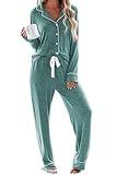 Ekouaer Pjs Set Women's Christmas Sleepwear Comfortable Pajamas Long Sleeve Lounge Set (Green,S)