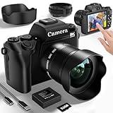 Digital Camera for Photography, 8K 64MP WiFi Dual-Lens Vlogging Camera for YouTube with 16X Digital Zoom, Flash,Touch Screen,32GB TF Card,Lens Hood,HDMI Output & 3000mAH Battery(Black)