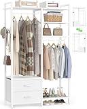 78.7'' Clothes Rack for Hanging Clothes - Reversible Clothing Rack with 2 Drawers, Heavy Duty Garment Racks with Shelves, 6 Tiers Freestanding Portable Closet Wardrobe System with Hanging Hooks, White