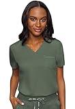 Med Couture Women's V-Neck Scrub Top, Modern Fit Tuck-in Top with Stretchy Rib-Knit Shoulders and Chest Pocket - MC7448, Olive, Medium