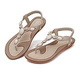 SHIBEVER Flat Sandals for Women Dressy: Size 7 Summer Comfort Boho Dress Sandals - Comfortable Walking Dressy Slip on Flats Womens Sandal Beige