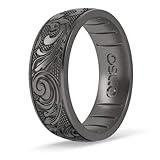 Enso Rings Signature Etched Collection - Classic Etched Silicone Rings - Comfortable and Flexible Design (Flourish - Platinum-Colored, 10)