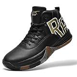 ASHION Mens Basketball Shoes High Top Streetball Lightweight Outdoor Sneakers Cushioning Shoes for Team Sports Athletic Black Gold Size 8