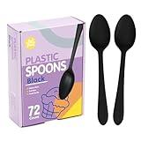 Premium Black Plastic Spoons - 72 Count, Heavy Duty & Durable Disposable Cutlery for Parties, Picnics, and Events, Heat Resistant & BPA Free