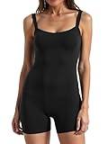 Sunvalix Women's Jumpsuit with Tummy Control,Square Neck Sleeveless Romper Short Body Suits for Workout Athletic Yoga,Black,Small
