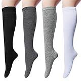 Women's 4 Pairs Knee High Casual Solid Knit Socks, Multi(4 Pairs)