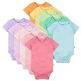 HonestBaby 10-Pack Short Sleeve Bodysuits One-Piece 100% Organic Cotton for Infant Baby Boys, Girls, Unisex, Rainbow Pinks, 3-6 Months