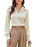 Satin Silk Tops for Women Business Casual Shirts Long Sleeve Office Blouses Slim Fit Apricot XL