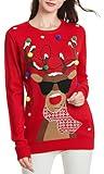 *daisysboutique* Women's Christmas Sweater Reindeer Rudolph Knitted Holiday Tacky Pullover (Large, Lighting-smartdeer)