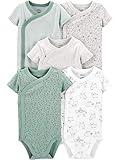 Simple Joys by Carter's Baby 5-Pack Side Snap Short-Sleeve Bodysuit, Green/Grey Forest Animals/Light Grey Heather/Mint Green Stripe/White Llama, 3-6 Months