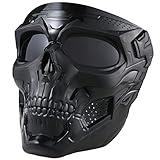 crossbody Airsoft Skull Full Face Tactical Masks with PC Lens Eye Protection for CS Survival Games Shooting Cosplay Movie Paintball Halloween Scary Masks,Motorcycle Goggles Mask, Black, 19cmx18cm