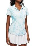 Loovoo Womens Short Sleeve Golf Polo Shirts Printed Collared Quick Dry Workout Athletic Shirts Blue Ripple,XL