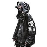 Niepce Inc Japanese Streetwear Zip Up Windbreaker Jacket for Men (Black2, M)