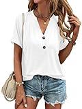 Dimur Summer Shirts for Women Dressy Casual Short Sleeve V Neck T Shirts Cute Basic Tees Womens Fashion White XX-Large