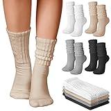 Zoooyawn 4 Pair Slouch Socks Cotton Baggy Slouchy Crew Socks Casual Scrunched Tube Sock Neutral Aesthetic Ribbed Stacked Sock(White, Beige, Black, Gray)