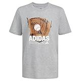 adidas Boys' Short Sleeve T Sports Graphic Tee Shirt, Heather Grey Baseball Glove Size 5