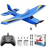 HAWK'S WORK 2 Channel RC Airplane, Ready to Fly, 2.4GHz Remote Control Plane, Easy to Fly Glider for Kids & Beginners (Blue)