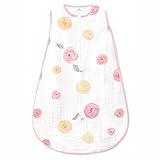 Amazing Baby Cotton Muslin Sleeping Sack, For Baby Girl, Wearable Blanket with 2-way Zipper, Watercolor Roses, Pink, Small (0-6 Month)