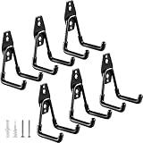 HUPBIPY 6 Pack Garage Hooks Heavy Duty,Utility Steel Garage Storage Hooks,Wall Mount Garage Hanger&Organizer for Organizing Garden Lawn Tools,Ladders,Bulk Items,Bikes,Ropes and More Equipment