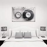 Yatsen Bridge Black and White Music Wall Art with Life Has No Rewind Enjoy Every Moment Motivation Words,Pop Culture Abstract Cassette Wall Painting Stretched and Framed Ready to Hang- 28"X44"