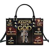 Jesuspirit Leather Handbag For Women - Bible Bag, Religious Bag - Christian Gift For Women's Birthday - Armor Of God (LHBM777, Medium)
