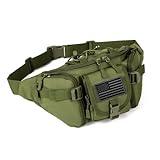 ArcEnCiel Tactical Fanny Pack for Men Waist Bag Hip Belt Outdoor Hiking Fishing Bumbag with Patch (Green)