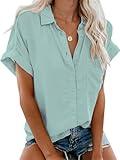APRAW Womens Casual Button Down Short Sleeve Shirts 2025 Summer Fashion Trendy Cotton Collared Linen Shirt Top Blouses with Pocket Teal