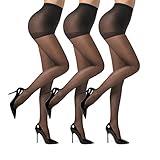 EVERSWE 3 Pairs Women's Sheer Tights 20D, High Waist Control Top Pantyhose Hosiery (Black, L)