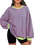 Trendy Queen Oversized Sweatshirt for Women 2025 Fall Crewneck Striped Long Sleeve Shirts Hoodies Cute Top Y2K Outfits SEPinkGreen XL