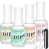 AZUREBEAUTY 4+4pc Dip Powder Liquid Set, 15ml/0.5oz, with Base/Top Coat, Activator, Brush Saver, Nail File - No Lamp Needed