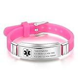 OPALSTOCK Personalized Silicone Medical Bracelet - Adjustable Sport Emergency ID, Engraving 9 Inches Waterproof Alert for Men Women (Styles Pink)