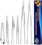 JETKONG 6 Pcs Cooking Tweezer Tongs, 12'' and 6.3" Stainless Steel Kitchen Tweezer Set, Professional Chef Tweezers for Cooking, Repairing, Sea Food, BBQ, Multi-use