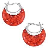 Red Hoop Earrings for Women - Murano Style Flower Stainless Steel Dangle Earrings - Glass Jewelry Trendy Birthday Anniversary Birthday Gifts for Women 11.6 Gms