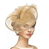 Zinniday Fascinator Hat for Women Tea Party - 2025 Derby Fascinator with Detachable Headband (11.81 “x9.84” / Head Circumference 21.5“-23.5”) - Lightweight Feather & Polyester Dark Gold