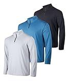 Real Essentials Mens Quarter 1/4 Zip Pullover Men Sweatshirt Long Sleeve Shirts 1/2 Athletic Fishing Dry Fit Shirt Gym Running Compression Golf Half Top Workout Sweatshirts, Set 7, L, Pack of 3