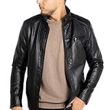 WULFUL Men's Stand Collar Leather Jacket Motorcycle Lightweight Faux Leather Outwear