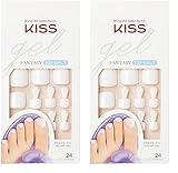 KISS Gel Fantasy Press On Toenails, Nail Glue Included, This is Classic', White, Short Size, Squoval Shape, Includes 24 Nails, 2g glue, 1 Manicure Stick, 1 Mini File (Pack of 2)