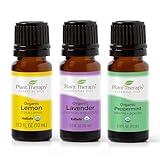 Plant Therapy Top 3 Organic Essential Oil Singles Set 10 mL (1/3 oz) Lemon, Lavender & Peppermint 100% Pure Essential Oils, Undiluted, Natural Aromatherapy for Diffusion and Body Care