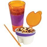 EXULTIMATE 2 in 1 Snack Drink Cup Kids Spill Proof Tumbler Plastic Straw Lid Locks 16 Oz