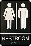 Unisex Braille Restroom Sign - Comes with Graphical Symbols and Double Sided 3M Tape to Secure Perfectly in Less Than a Minute - Size 9 x 6 Inch (Black)