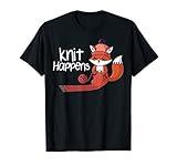 Knit Happens Gift For Knitters Knitting Fox Pun T-Shirt