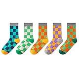 INNERSY Kids Boys Girls Cotton Socks Colorful Checkered Novelty Crew Socks for Teens 5 Pairs (Small, Checkered patterns B)
