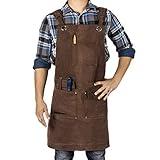 Texas Canvas Wares Woodworking Apron, Heavy Duty Waxed Canvas Work Apron With Pockets - M-XL Shop Apron for Men with Double Stitching, and Comfy Design - Brown, Adjustable Back Straps