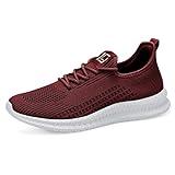 Men's Road Running Shoes Fashion Sneakers Ultra Light Mesh Walking Shoes Breathable Comfortable Casual Knit Workout Shoes Burgundy Size14