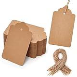 SallyFashion 100pcs Kraft Paper Gift Tags with String, Blank Gift Bags Tags Price Tags(Brown)